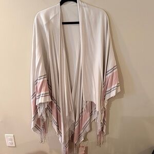 5/$25!! Cream Cape Wrap with Blush Stripe Fringe